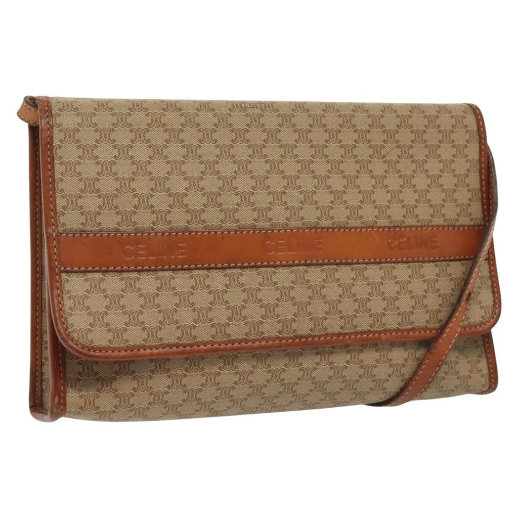 Celine Vintage Macadam Shoulder Bag Canvas And Leather Beige Canvas Bag