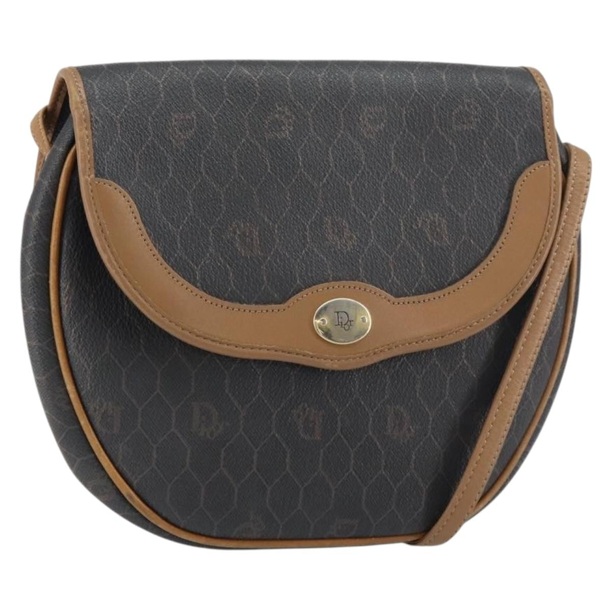 Christian Dior Vintage Honeycomb Flap Crossbody Bag Coated Canvas Black Canvas Shoulder Bag Bag (Pre-Owned)