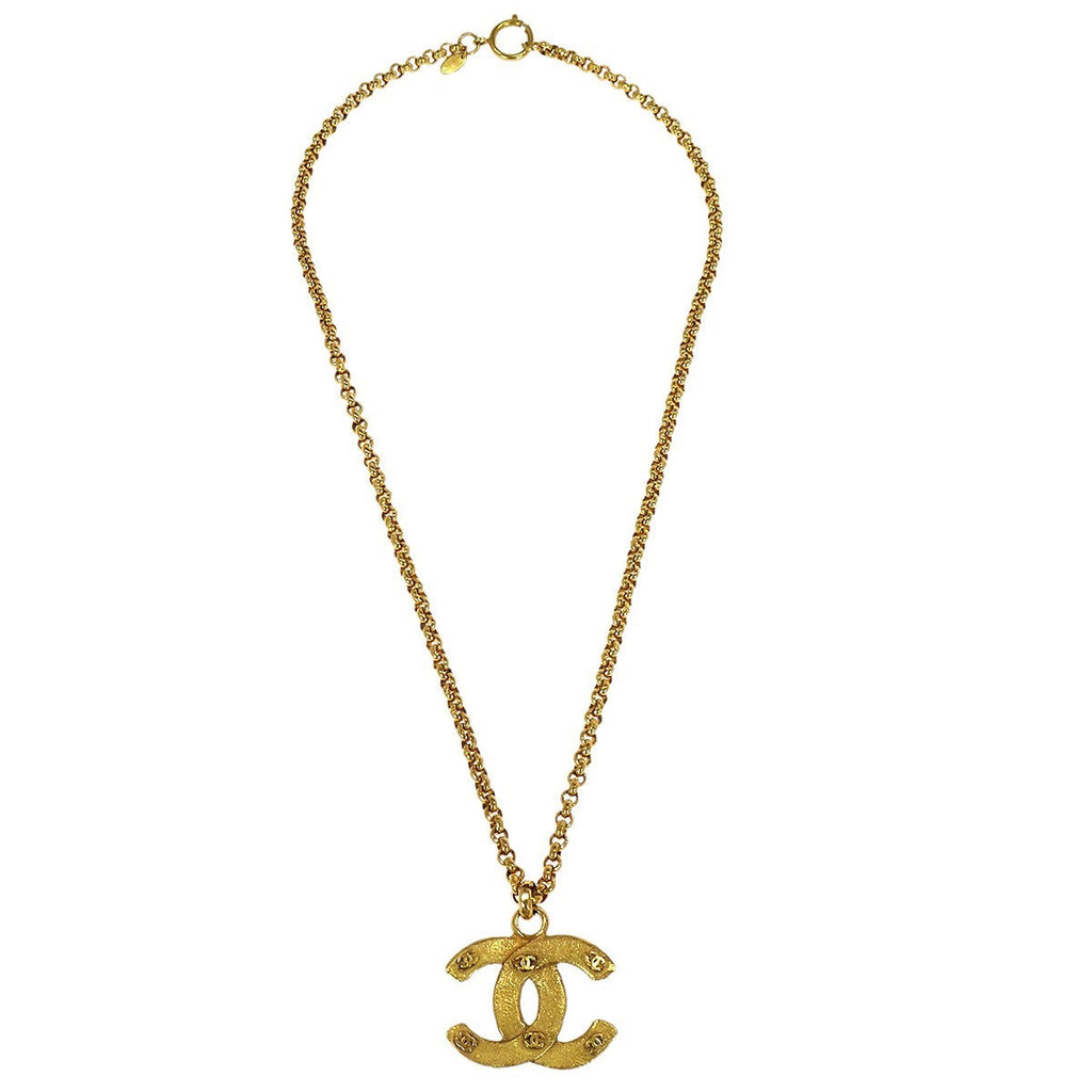 Chanel Vintage Cc Pendent Necklace Plated Metal Gold Gold_Plated Necklace Jewelry