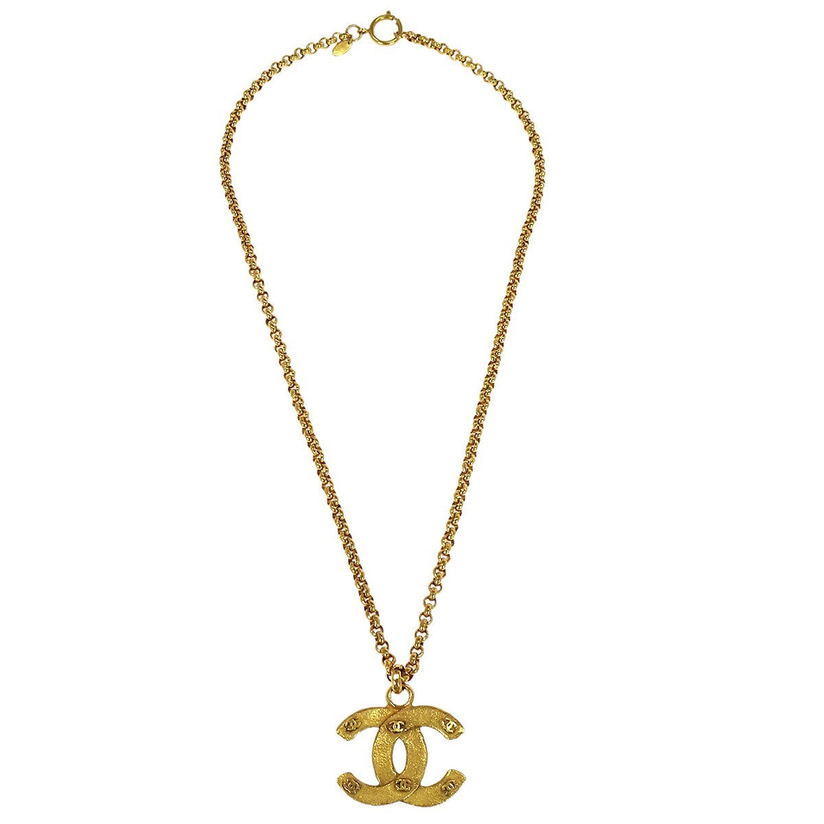 Chanel Vintage Cc Pendent Necklace Plated Metal Gold Gold_Plated Necklace Jewelry