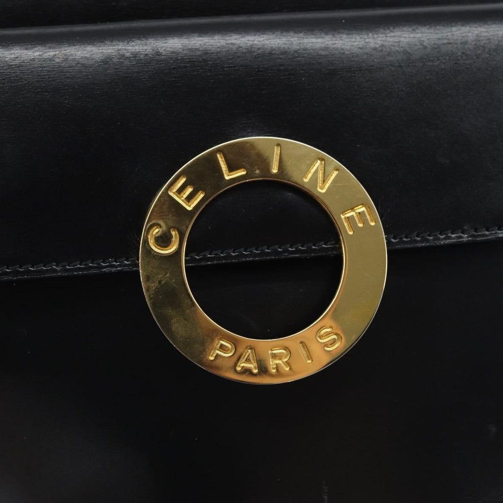 Celine Circle Logo Shoulder Bag Leather Black Leather Shoulder Bag Bag