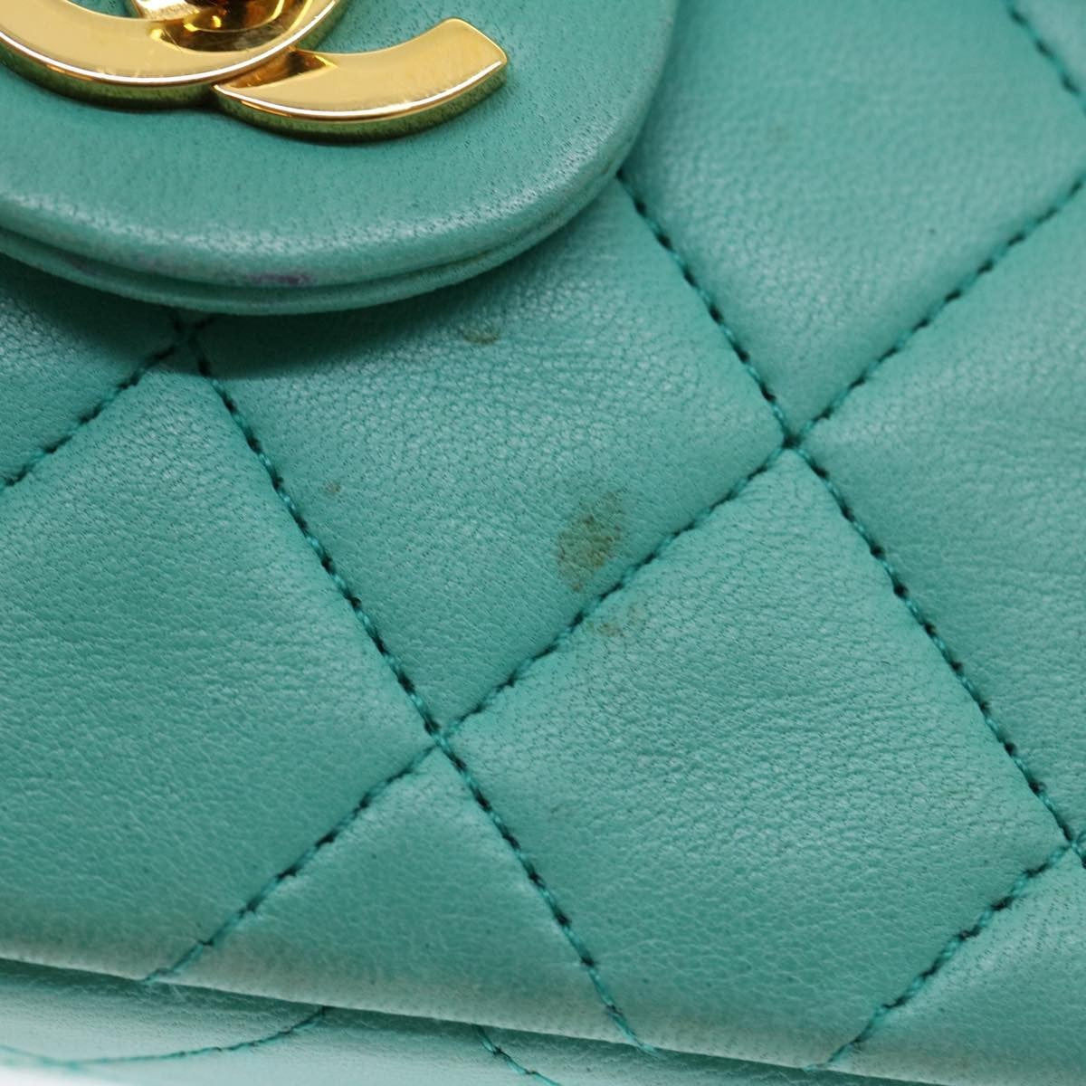 Chanel Square Classic Single Flap Bag Quilted Lambskin Blue Leather Handbag