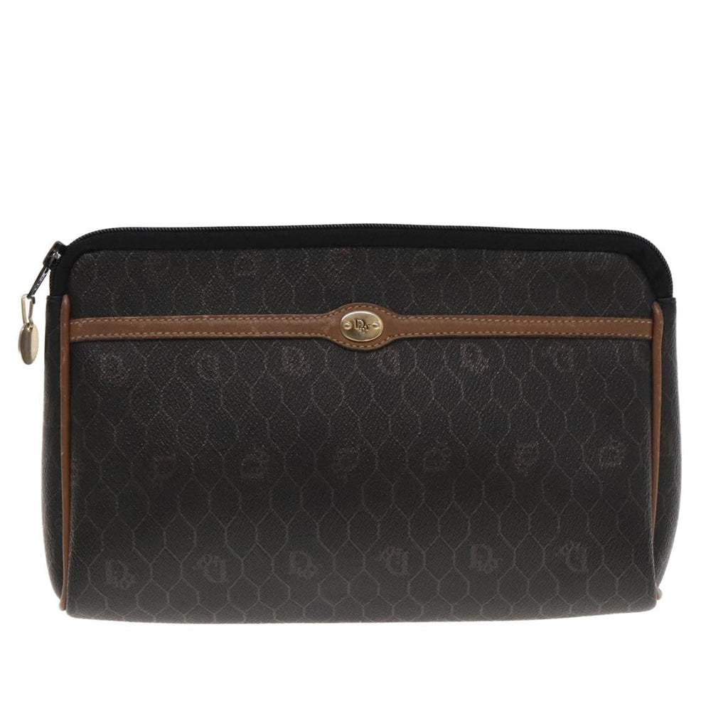 Christian Dior Vintage Honeycomb Zip Pouch Coated Canvas Black Canvas Clutche & Pouche Bag (Pre-Owned)