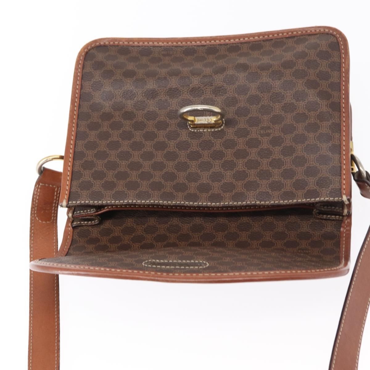 Celine Vintage Macadam Shoulder Bag Canvas Brown Canvas Shoulder Bag Bag