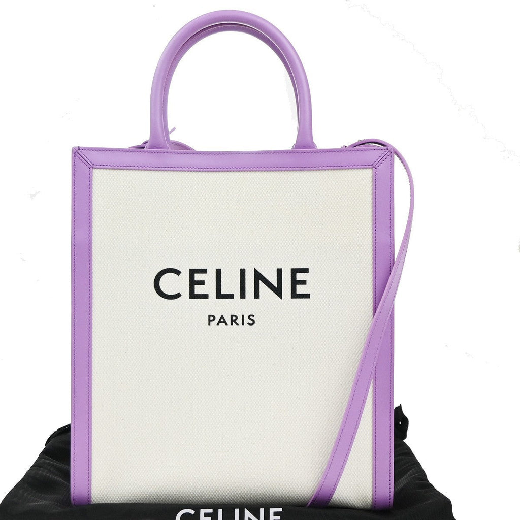 Celine Vertical Cabas Tote Canvas With Leather Purple Canvas Tote Bag Bag