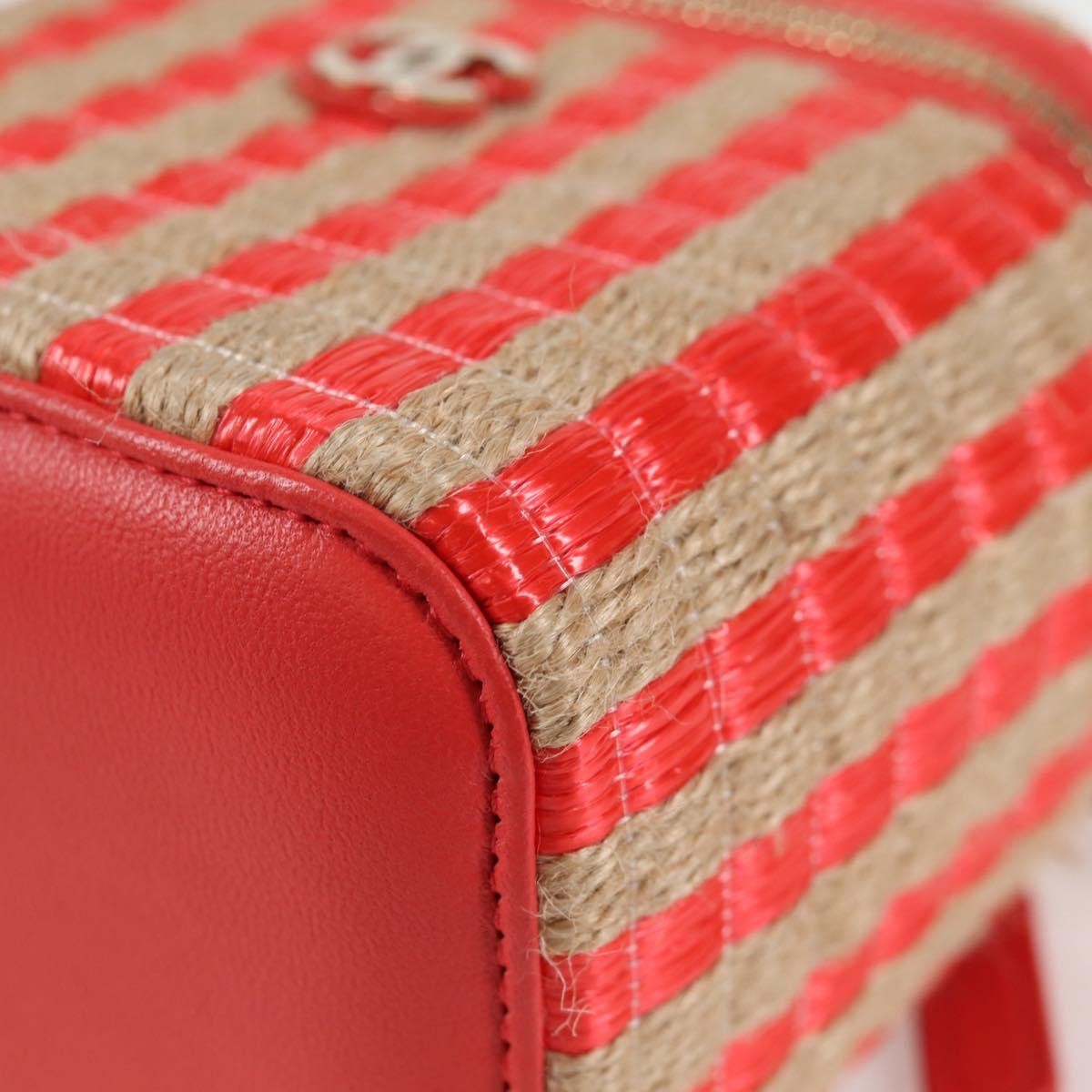 Chanel Classic Vanity Case With Chain Striped Raffia And Jute Red Canvas Shoulder Bag Bag