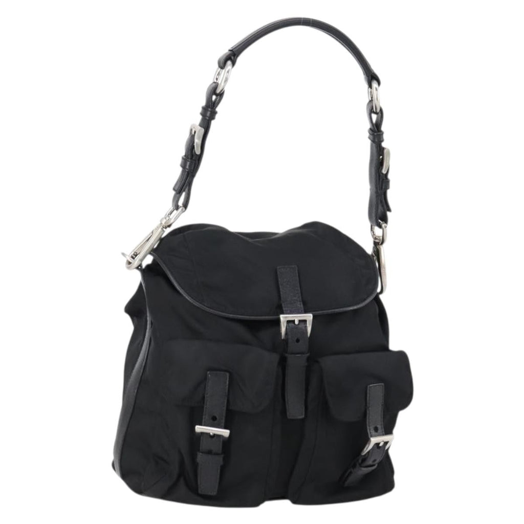 Prada Double Pocket Shoulder Bag Tessuto Black Nylon Shoulder Bag Bag