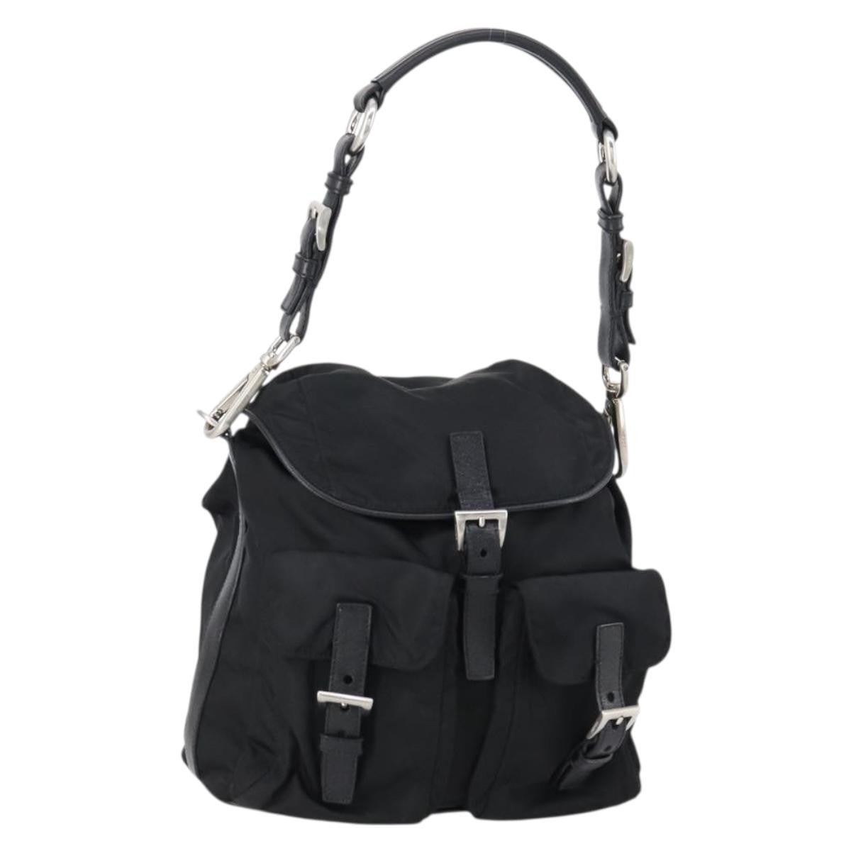 Prada Double Pocket Shoulder Bag Tessuto Black Nylon Shoulder Bag Bag