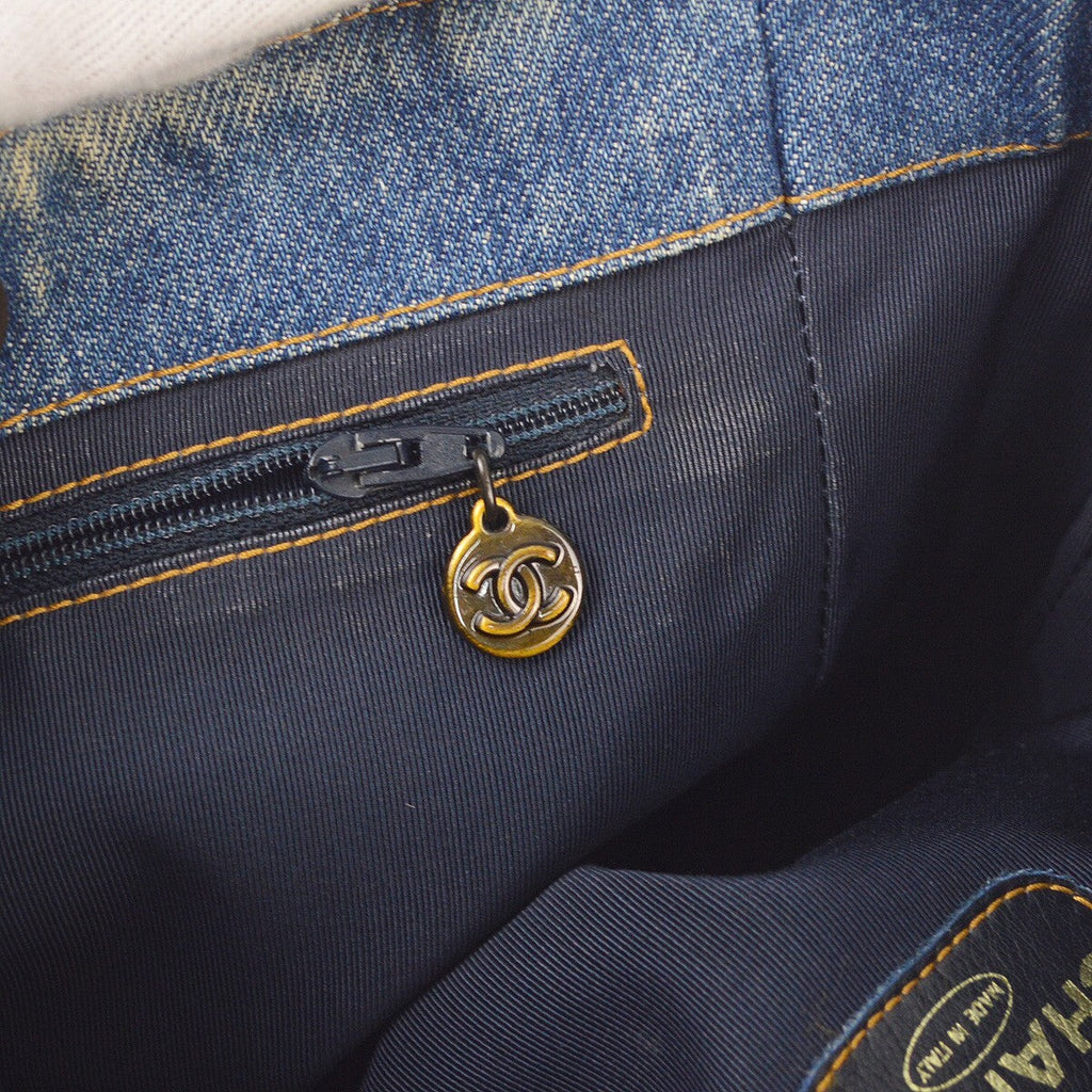Chanel Vintage Resin Chain Tote Denim Blue Denim_Jeans Tote Bag Bag