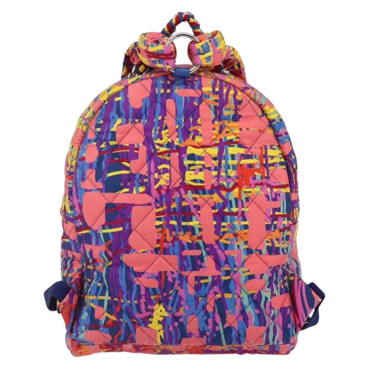 Chanel Cc Pocket Backpack Quilted Printed Foulard Multicolour Nylon Backpack Bag