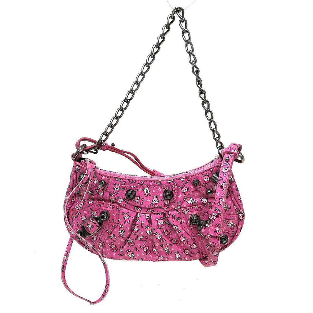 Balenciaga Le Cagole Giant Studs Shoulder Bag Printed Leather Pink Leather Shoulder Bag