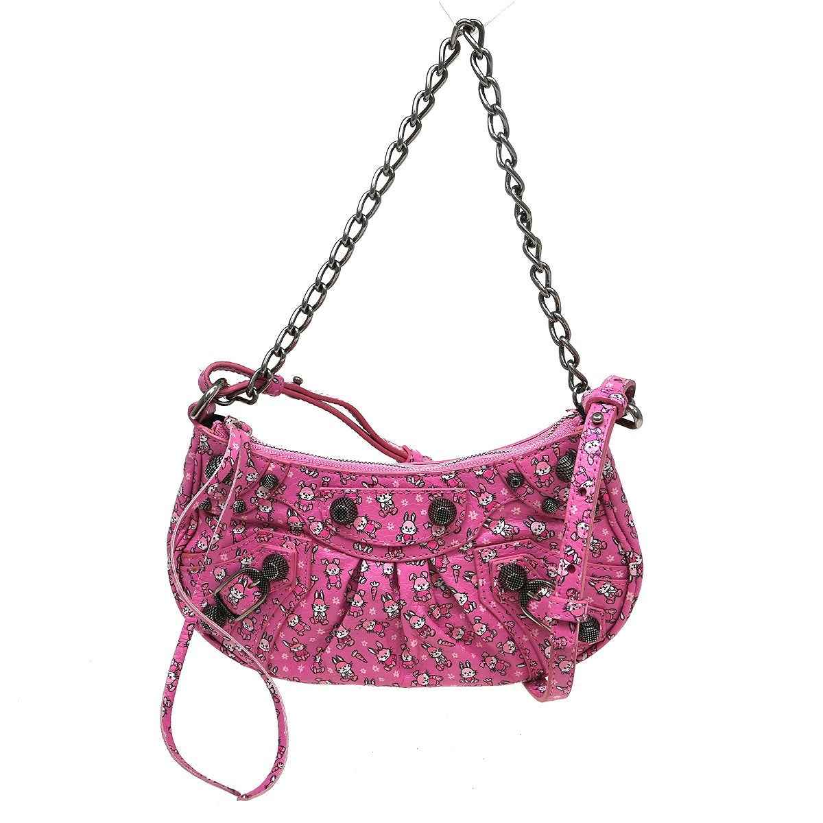 Balenciaga Le Cagole Giant Studs Shoulder Bag Printed Leather Pink Leather Shoulder Bag