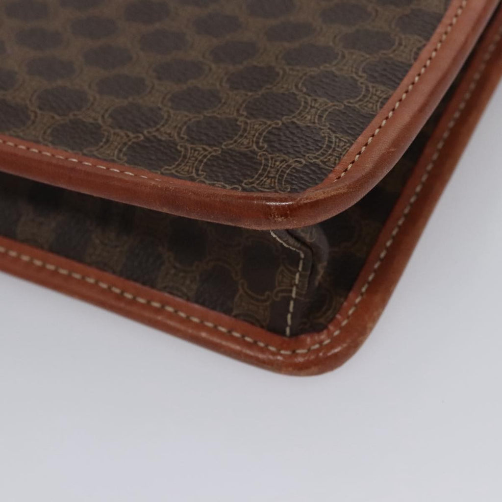 Celine Vintage Macadam Circle Logo Shoulder Bag Canvas And Leather Brown Canvas Shoulder Bag Bag