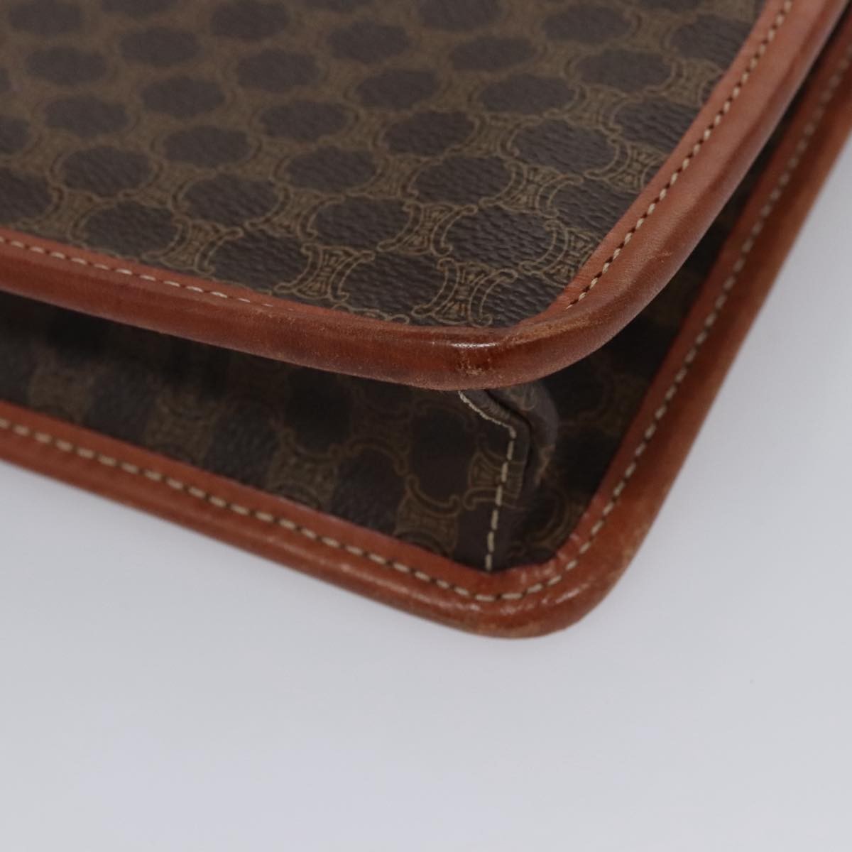 Celine Vintage Macadam Circle Logo Shoulder Bag Canvas And Leather Brown Canvas Shoulder Bag Bag