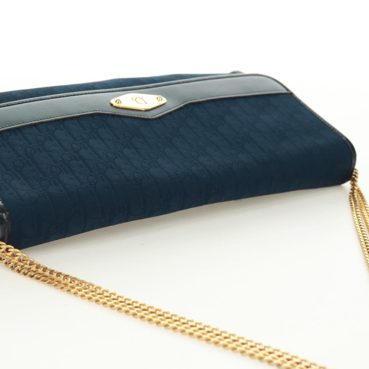 Christian Dior Vintage Chain Flap Shoulder Bag Diorissimo Canvas Navy Canvas Shoulder Bag Bag (Pre-Owned)