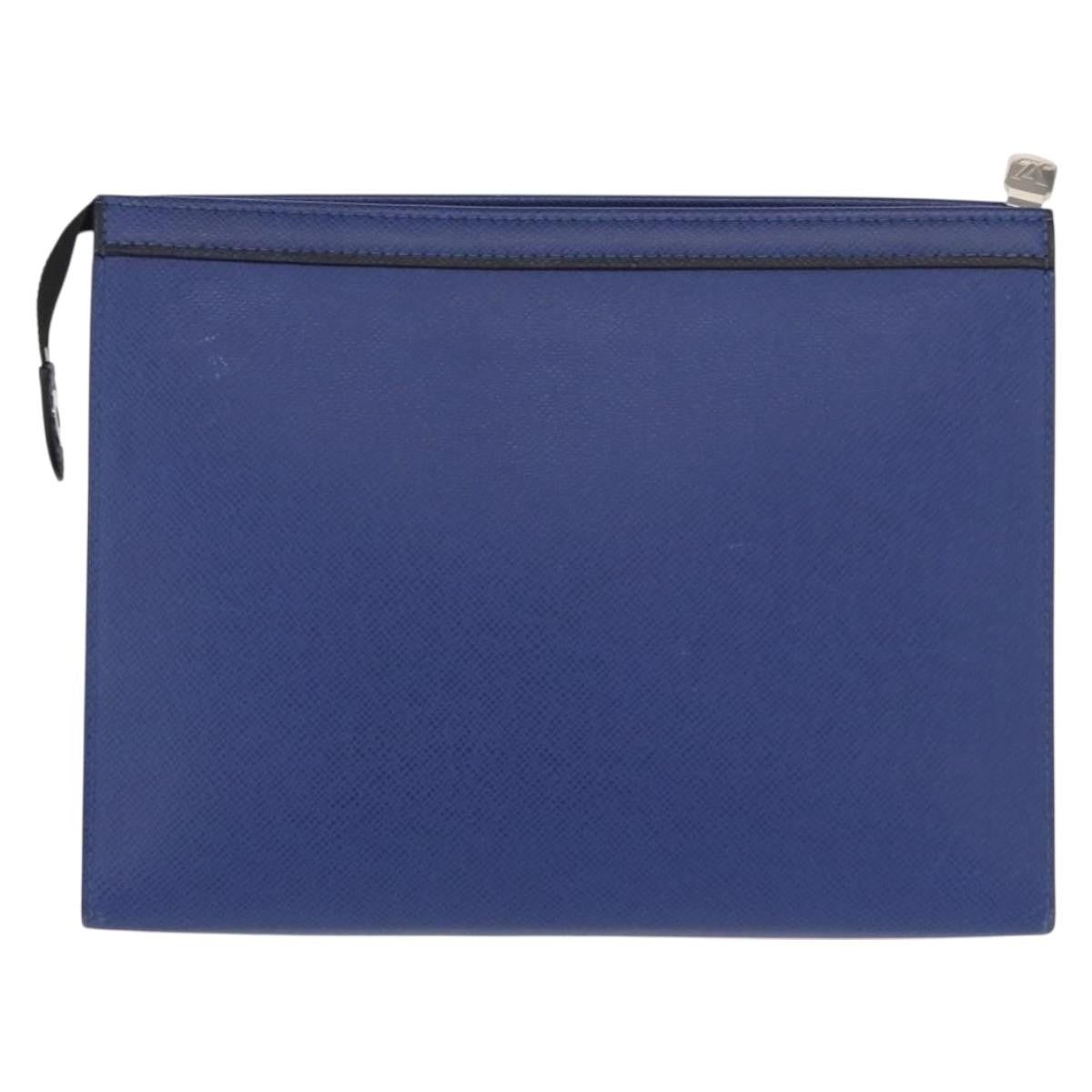 Louis Vuitton Pochette Voyage Taiga Leather Blue Leather Clutche & Pouche Bag