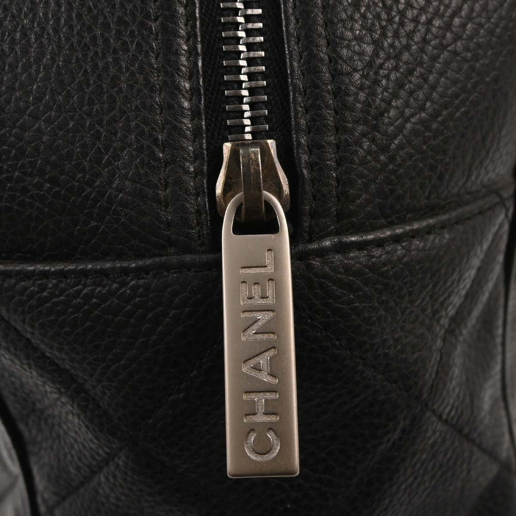 Chanel Embossed Logo Bowler Bag Quilted Caviar Black Leather Travel Bag Bag