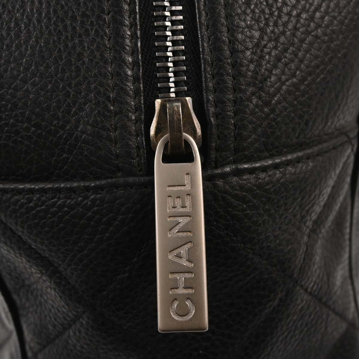 Chanel Embossed Logo Bowler Bag Quilted Caviar Black Leather Travel Bag Bag