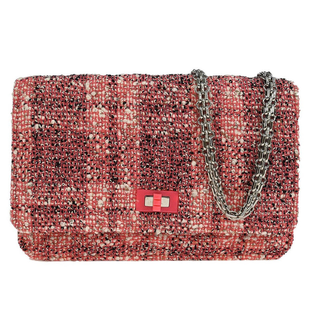 Chanel Reissue 2.55 Flap Bag Quilted Tweed With Resin Detail Pink Tweed Clutche & Pouche Bag
