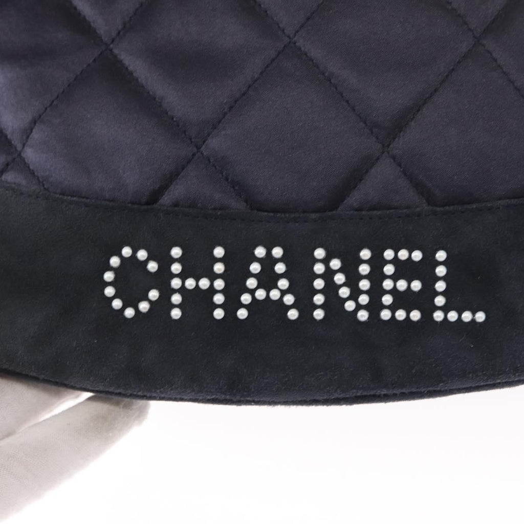 Chanel Vintage Drawstring Backpack Quilted Satin With Suede Navy Satin Backpack Bag