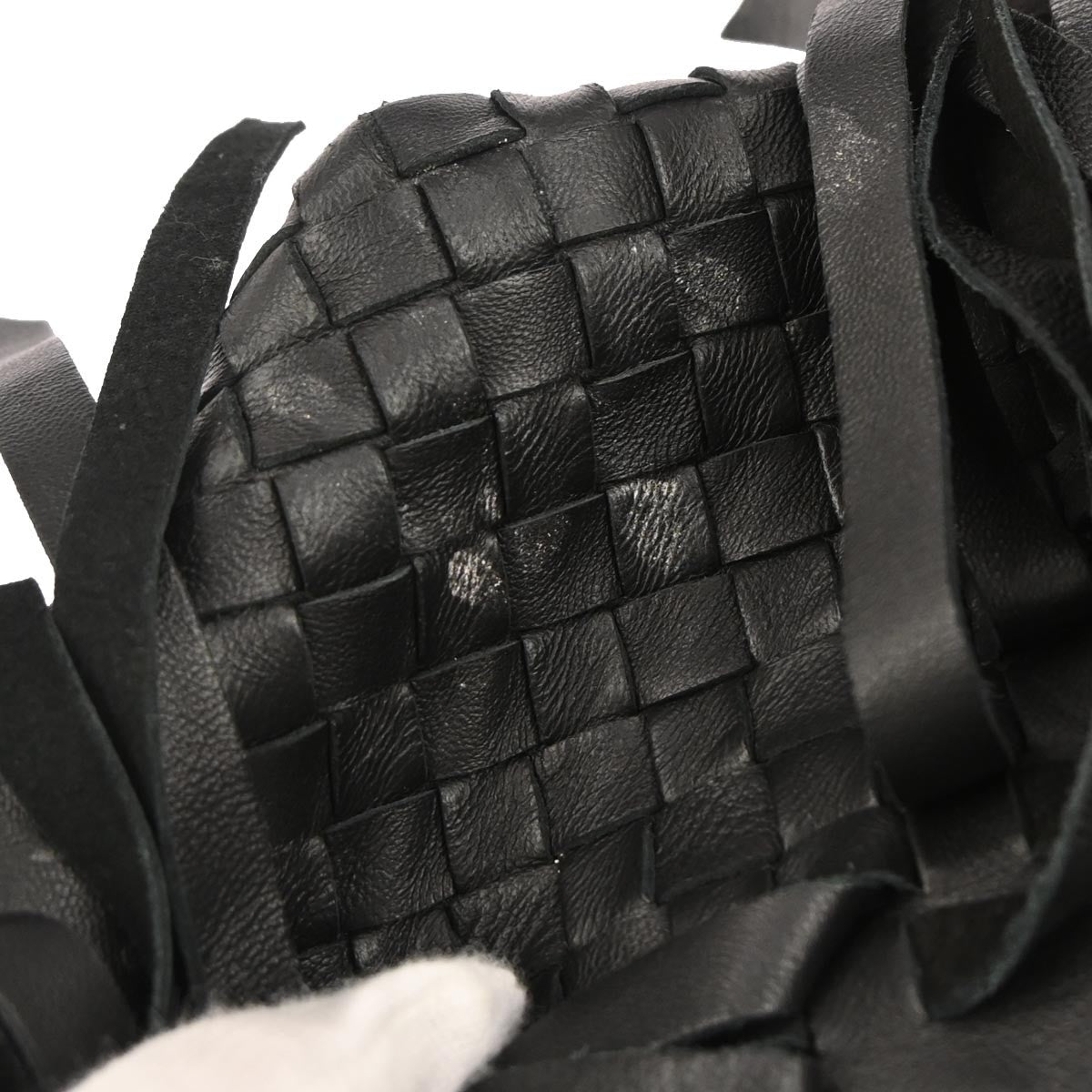 Bottega Veneta Fringe Belt Tote Intrecciato Nappa Black Leather Tote Bag Bag
