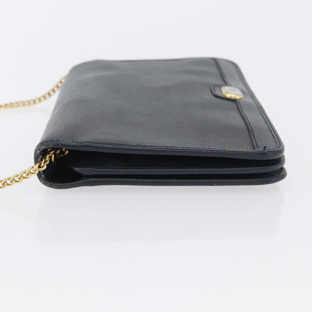 Christian Dior Vintage Chain Flap Shoulder Bag Leather Navy Leather Shoulder Bag Bag (Pre-Owned)
