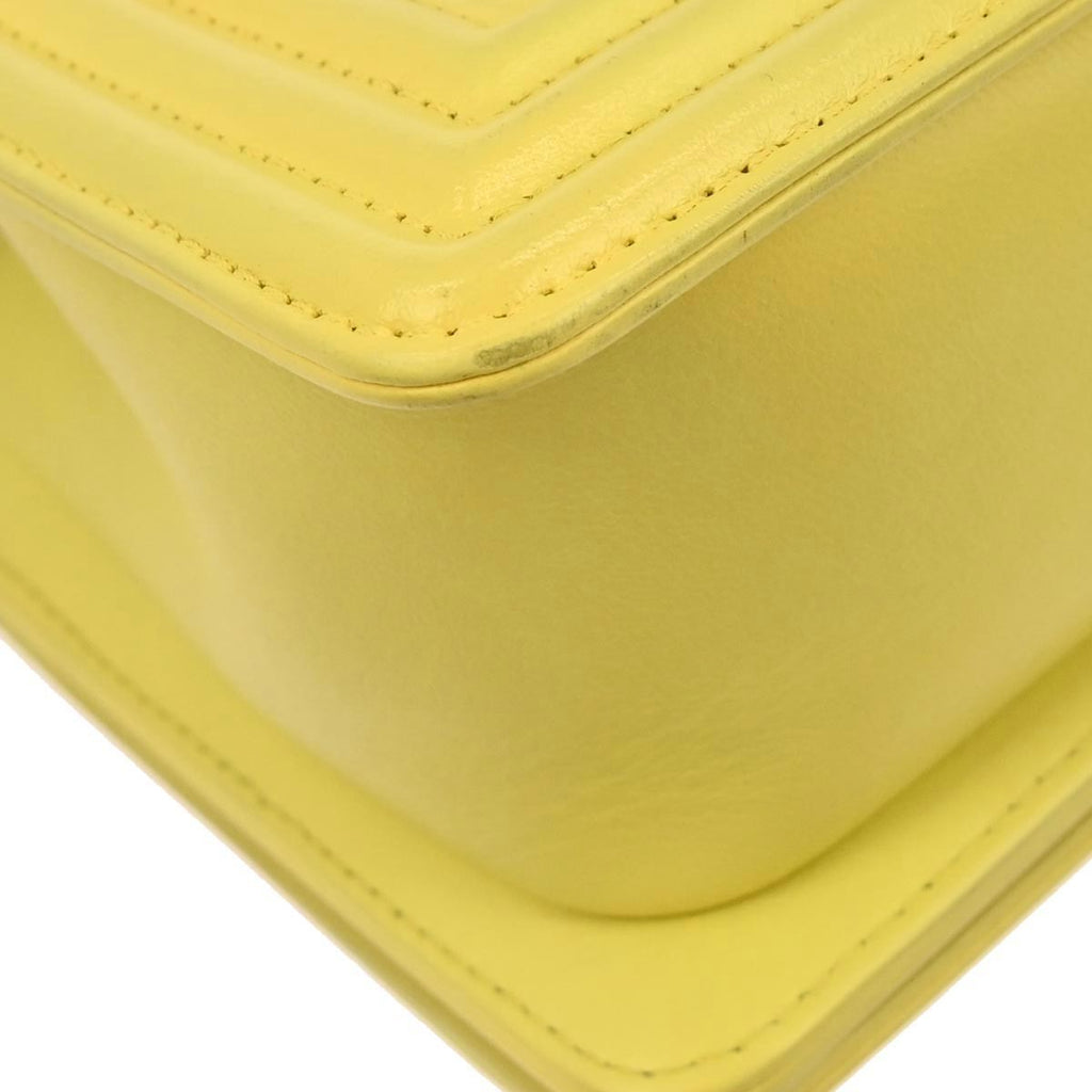 Chanel Boy Flap Bag Quilted Lambskin Yellow Leather Shoulder Bag Bag