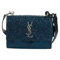 Saint Laurent Sunset Satchel Glitter Blue Leather Shoulder Bag Bag (Pre-Owned)
