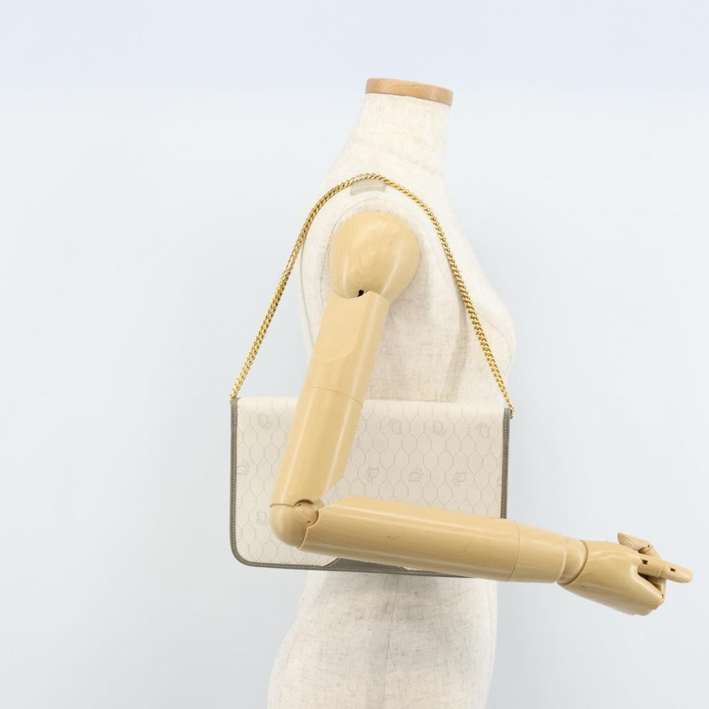 Christian Dior Vintage Honeycomb Chain Canvas White Canvas Shoulder Bag Bag (Pre-Owned)