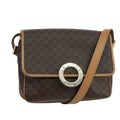 Celine Vintage Macadam Circle Logo Shoulder Bag Canvas And Leather Brown Canvas Shoulder Bag Bag