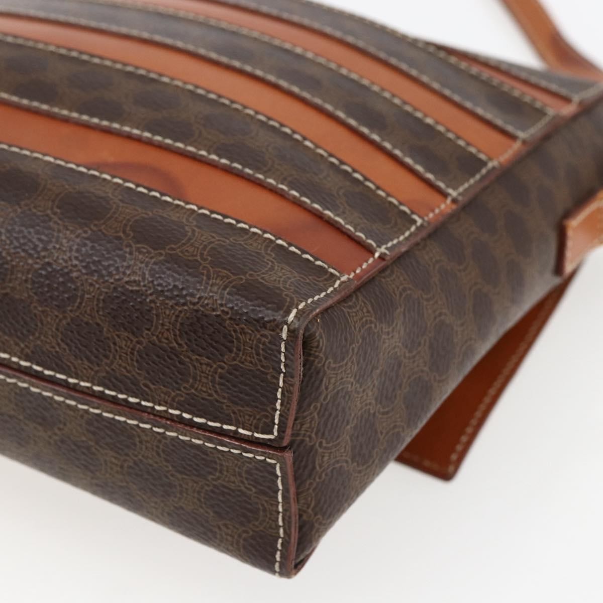 Celine Vintage Macadam Shoulder Bag Canvas And Leather Brown Canvas Shoulder Bag Bag