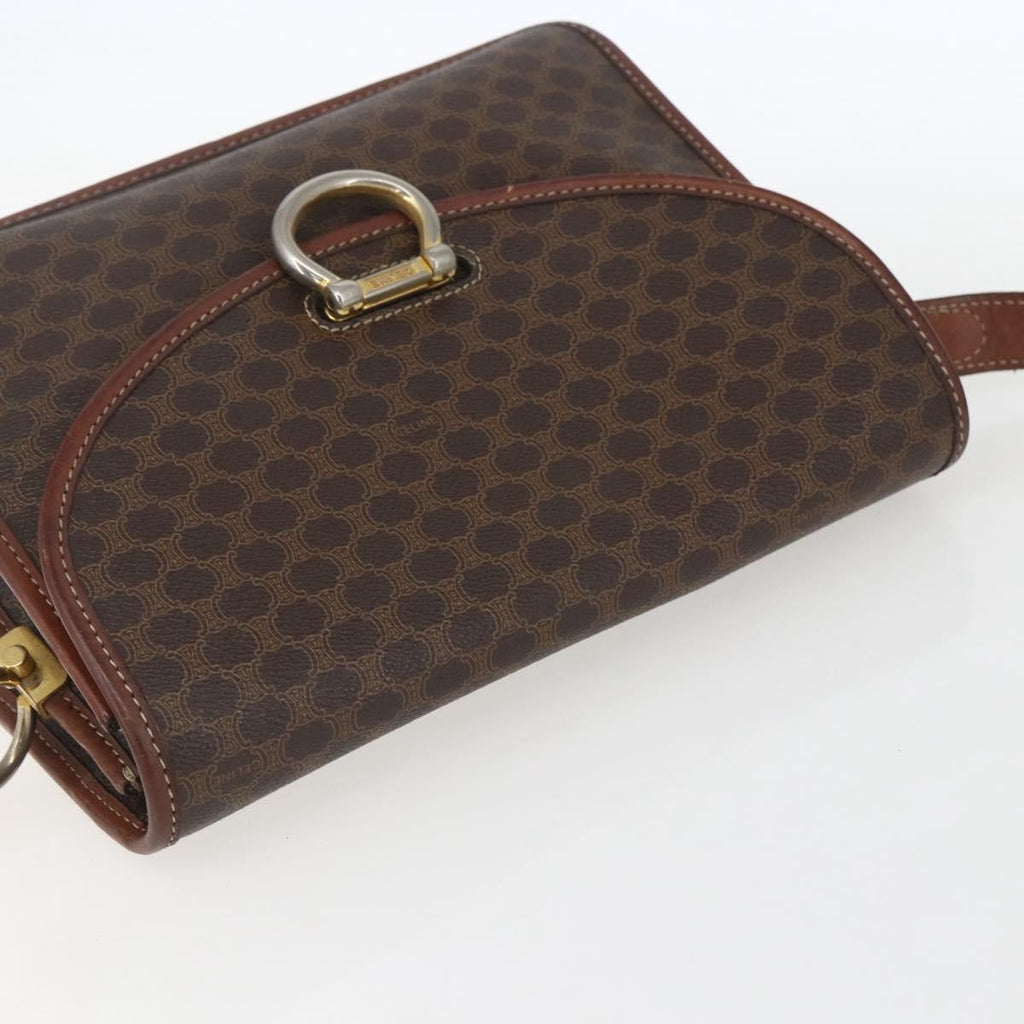 Celine Vintage Macadam Shoulder Bag Canvas Brown Canvas Shoulder Bag Bag