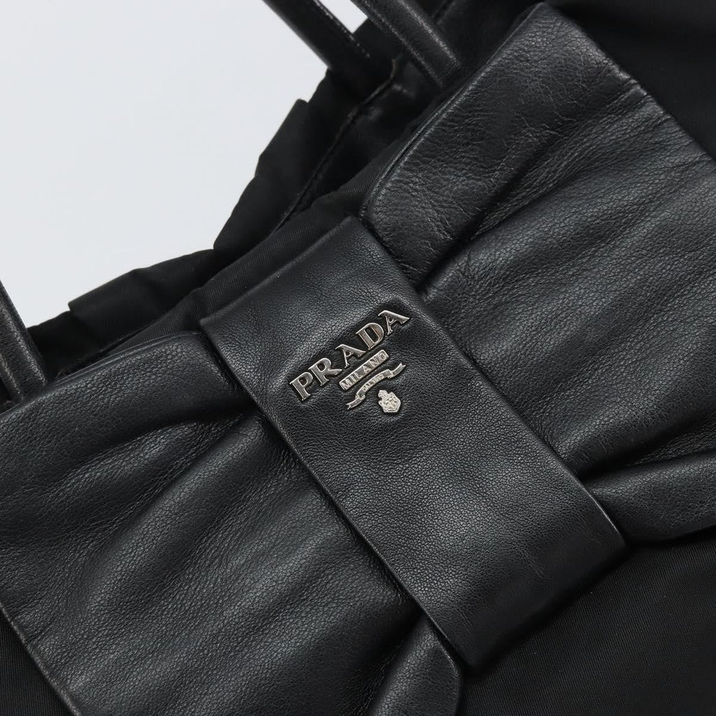 Prada Bow Tote Tessuto With Leather Black Nylon Tote Bag Bag