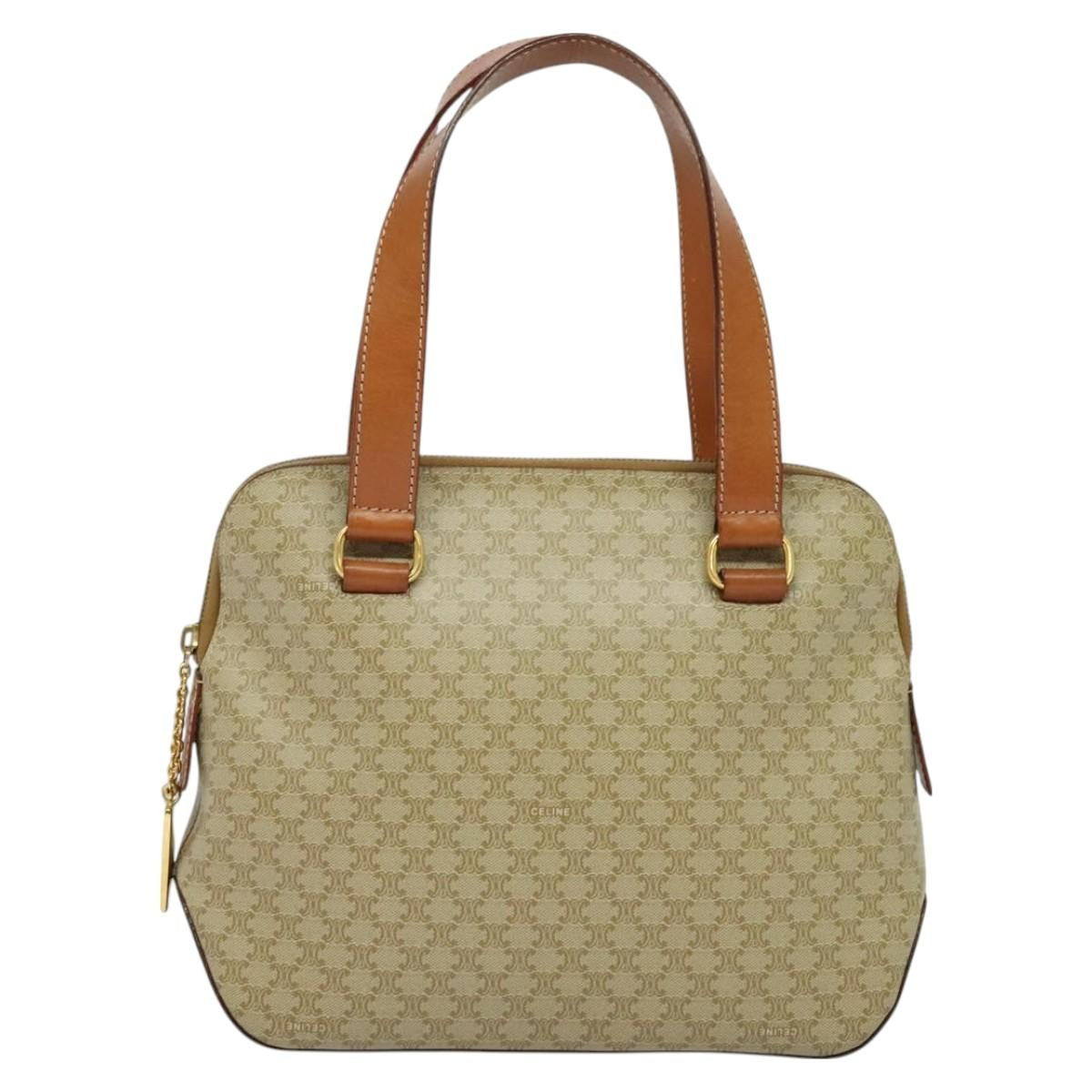 Celine Vintage Macadam Handbag Canvas Beige Canvas Handbag