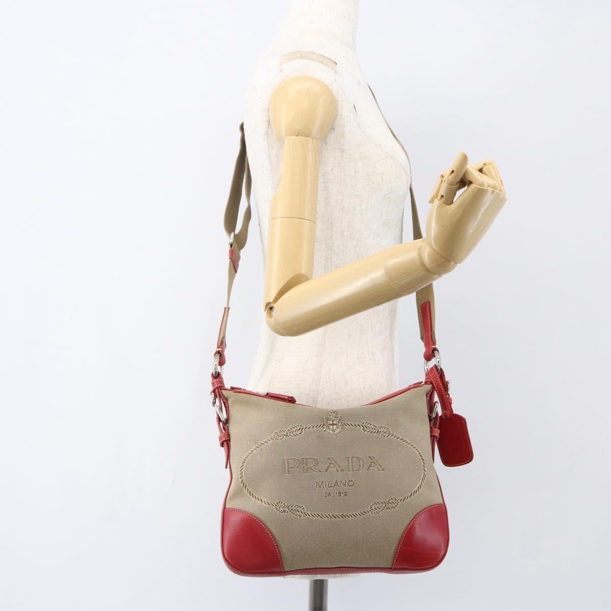Prada Logo Zip Crossbody Bag Canvas Beige Canvas Shoulder Bag Bag