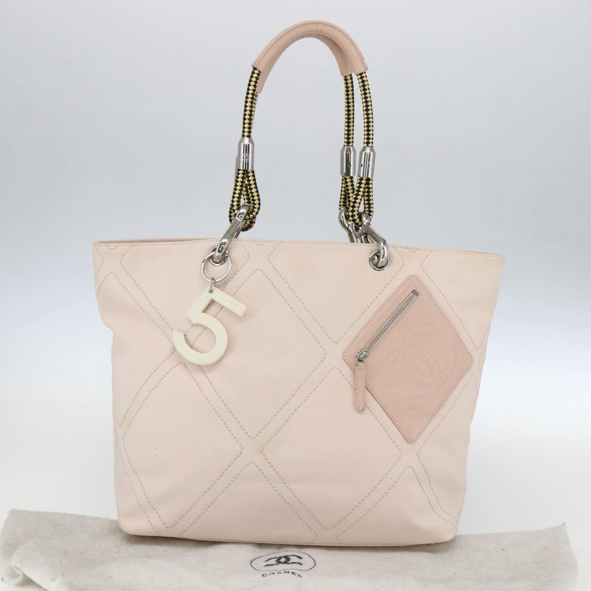 Chanel Vintage Cruise Line No.5 Tote Quilted Canvas Pink Canvas Tote Bag Bag
