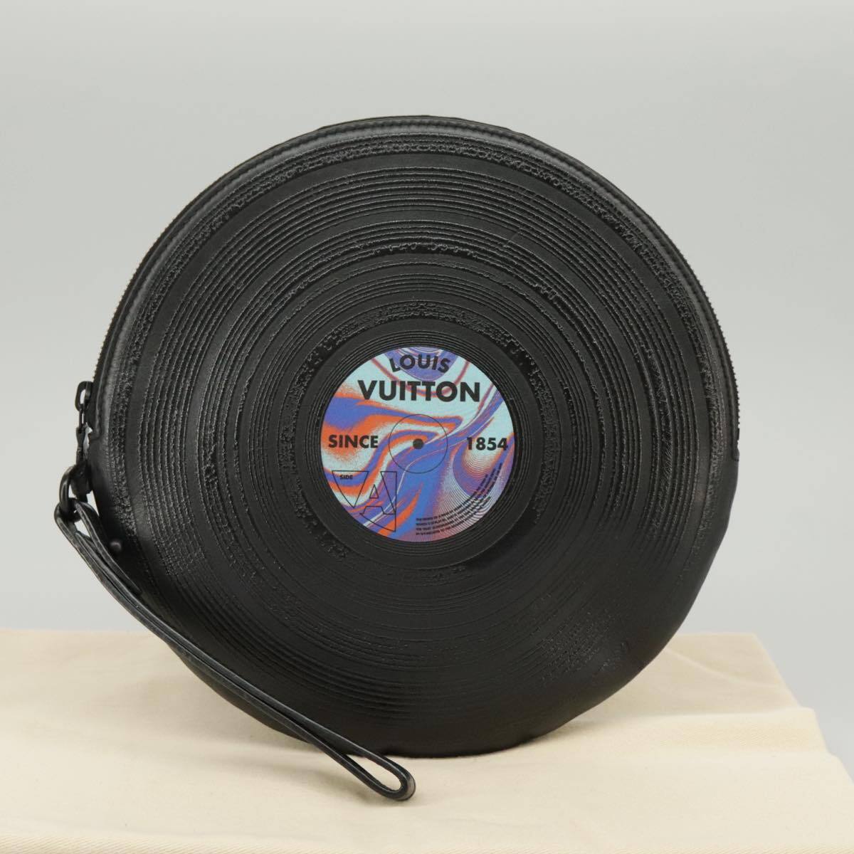 Louis Vuitton Disk Pouch Leather Black Leather Clutche & Pouche Bag