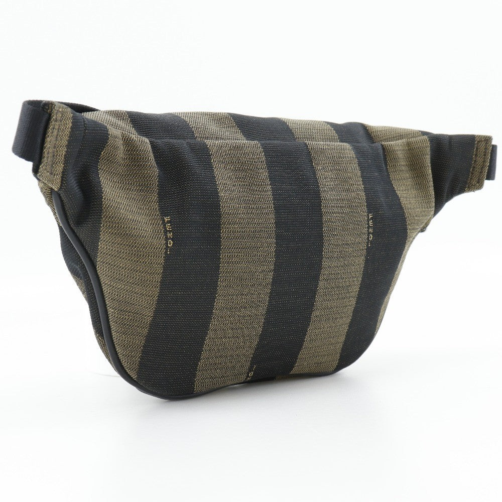 Fendi Front Pocket Waist Bag Pequin Canvas Brown Nylon Clutche & Pouche Bag