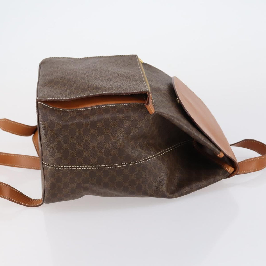 Celine Vintage Macadam Backpack Canvas And Leather Brown Canvas Backpack Bag