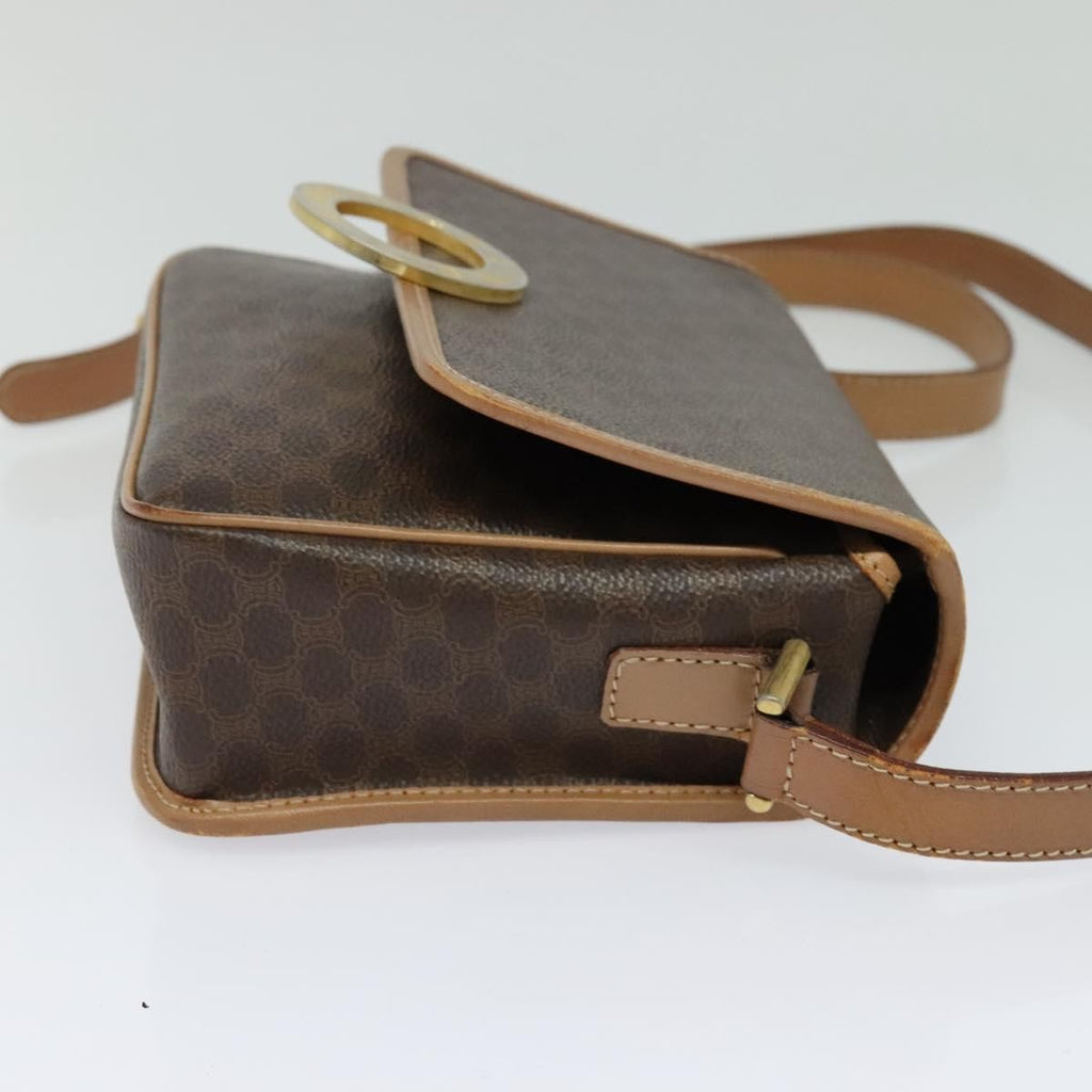 Celine Vintage Macadam Circle Logo Shoulder Bag Canvas And Leather Brown Canvas Shoulder Bag Bag