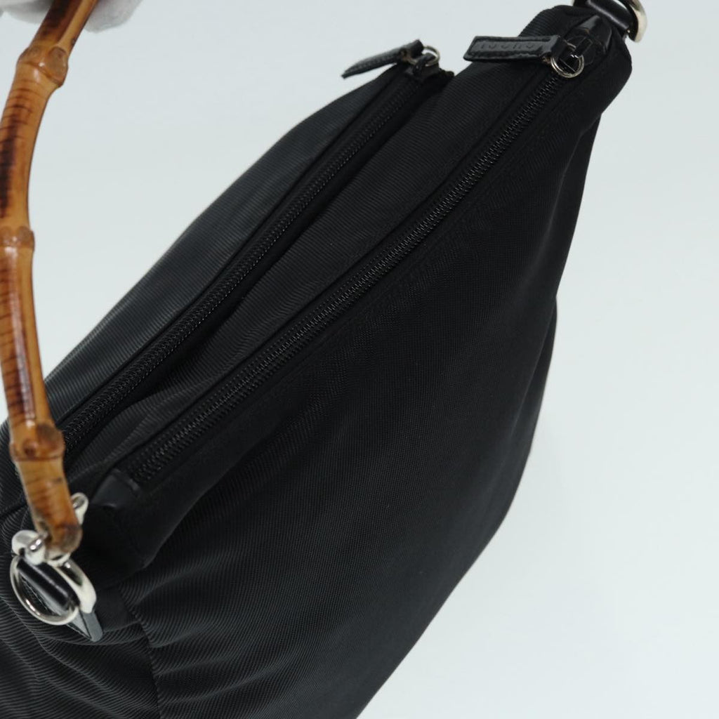 Gucci Vintage Bamboo Handle Bag Nylon Black Nylon Handbag (Pre-Owned)
