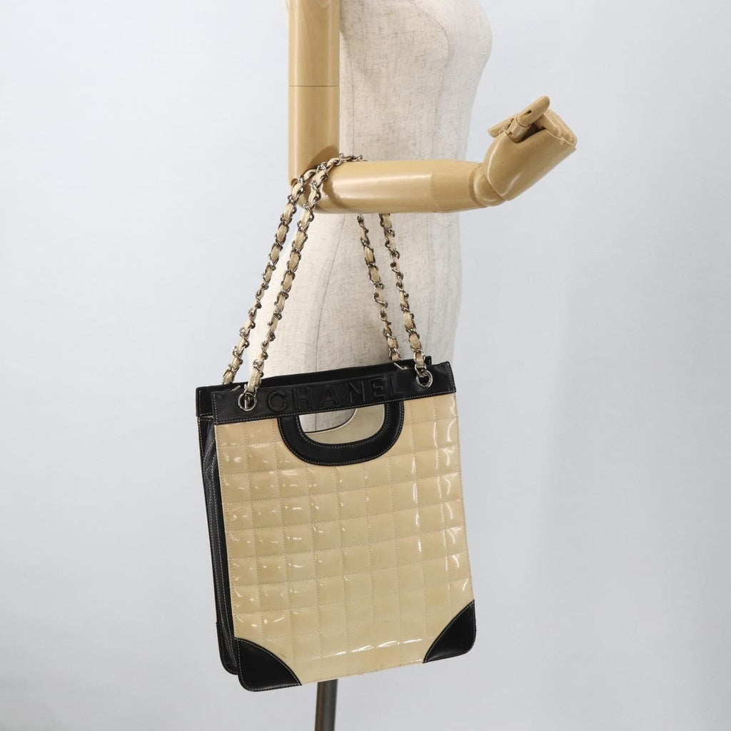 Chanel Chocolate Bar Shopping Tote Quilted Patent Beige Patent_Leather Shoulder Bag Bag