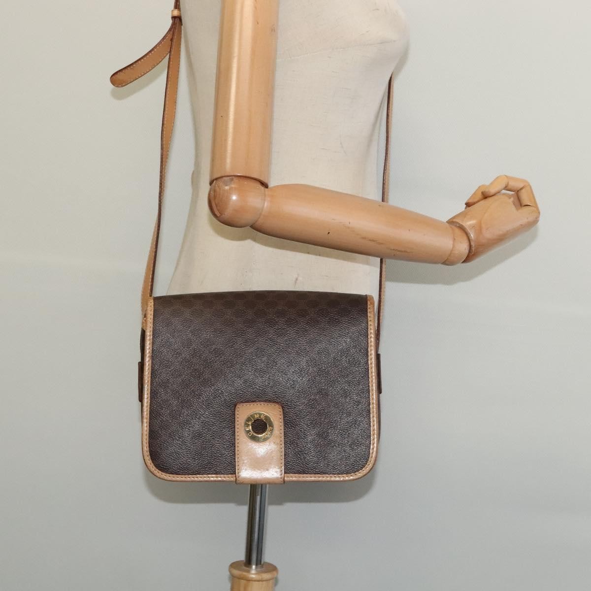 Celine Macadam Shoulder Bag Pvc Leather Brown Canvas Bag