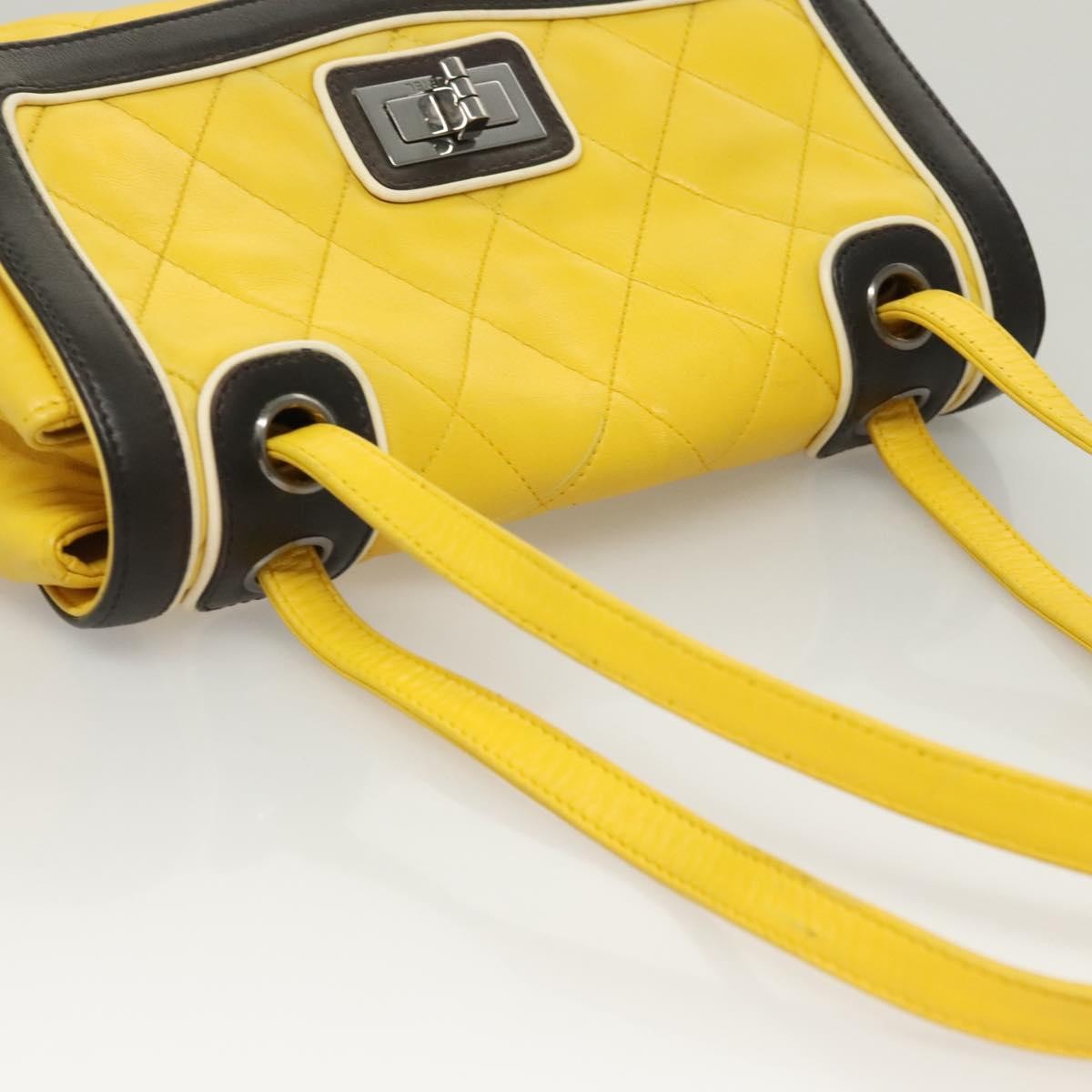 Chanel Two Tone Mademoiselle Lock Flap Bag Quilted Lambskin Yellow Leather Shoulder Bag Bag