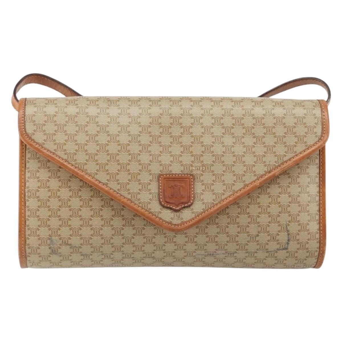 Celine Vintage Macadam Shoulder Bag Canvas And Leather Beige Canvas Shoulder Bag Bag