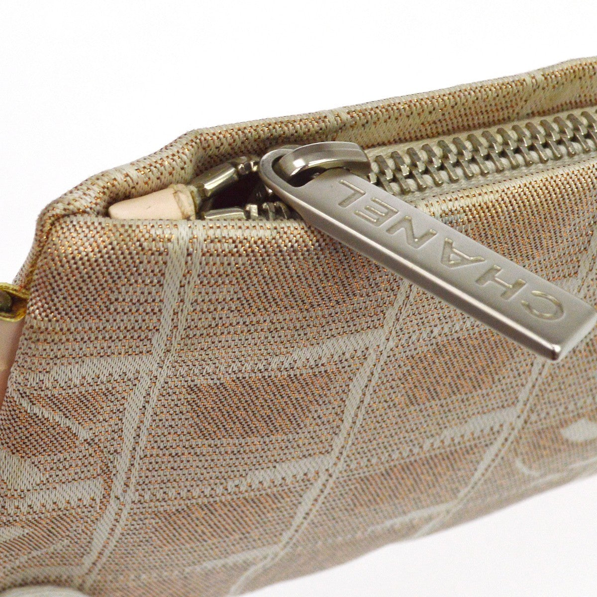 Chanel Travel Line Zip Pouch Nylon Beige Nylon Clutche & Pouche Bag