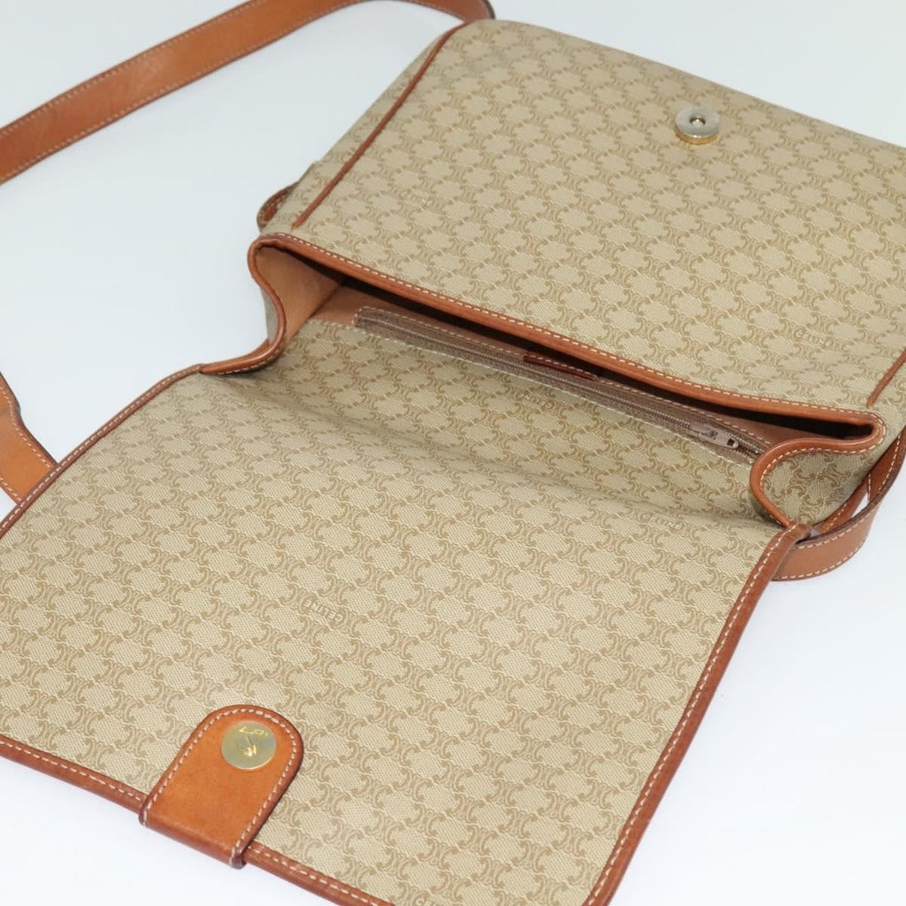 Celine Vintage Macadam Shoulder Bag Canvas And Leather Beige Canvas Shoulder Bag Bag
