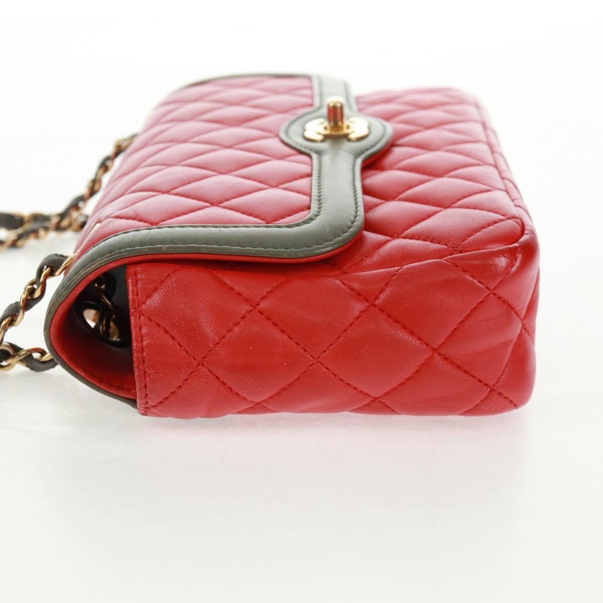 Chanel Two Tone Flap Bag Quilted Lambskin Red Leather Shoulder Bag Bag