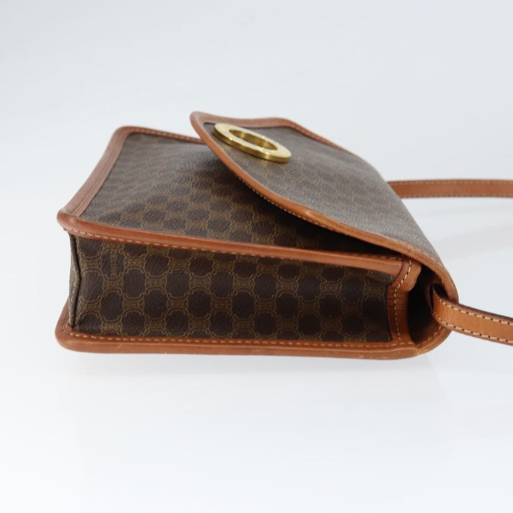Celine Vintage Macadam Circle Logo Shoulder Bag Canvas And Leather Brown Canvas Shoulder Bag Bag
