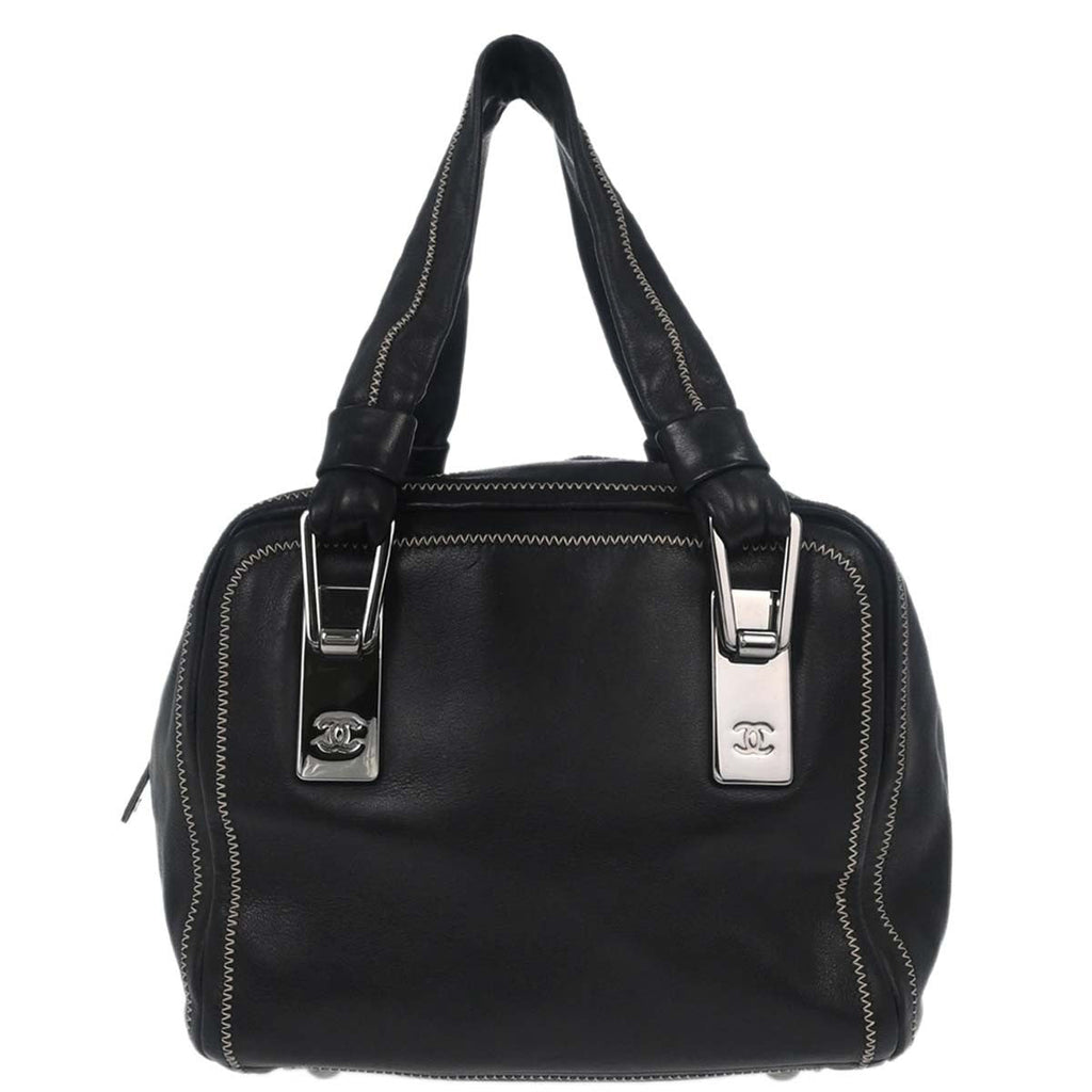 Chanel Cc Bowler Leather Black Leather Handbag
